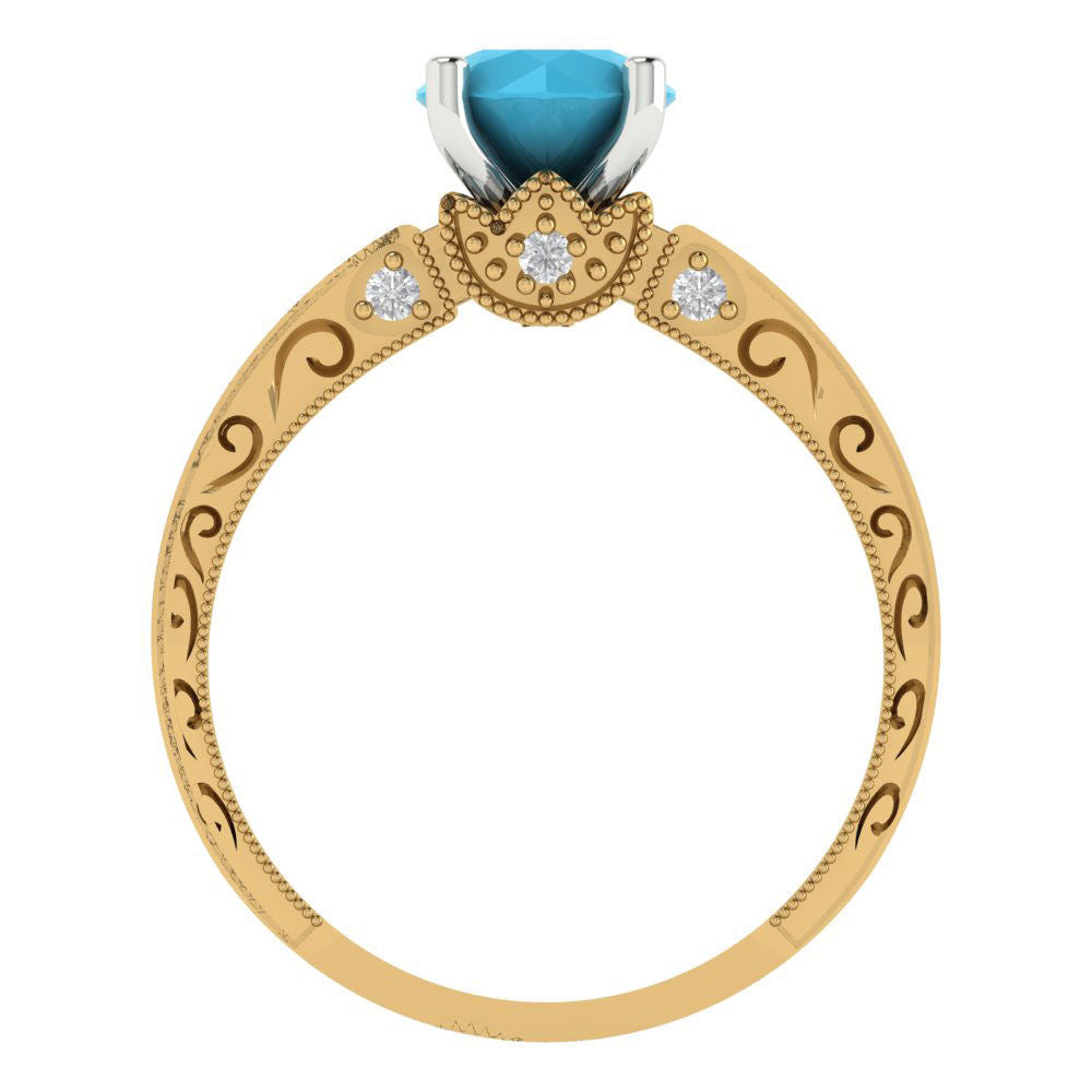 1.06 cttw Simulated Turquoise Solitaire  Engagement Ring - Solid Gold (Round Cut,6.5mm)