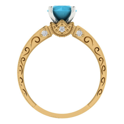 1.06 cttw Simulated Turquoise Solitaire  Engagement Ring - Solid Gold (Round Cut,6.5mm)