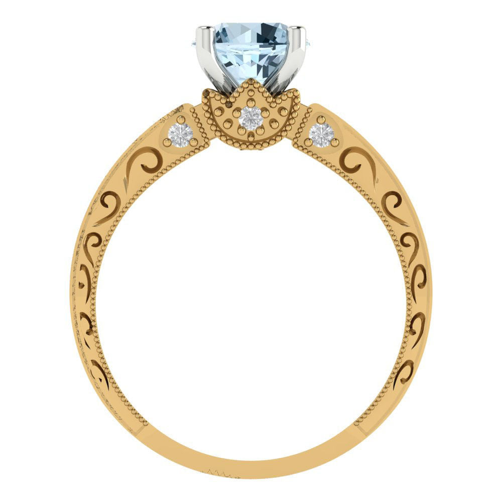 1.06 cttw Natural Swiss Blue Topaz Solitaire  Engagement Ring - Solid Yellow/White Gold (VVS1, Round Cut,6.5mm)