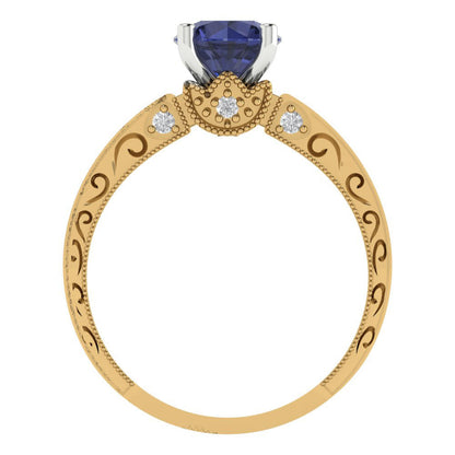 1.06 cttw Simulated Blue Sapphire Solitaire  Engagement Ring - Solid Gold (Round Cut,6.5mm)