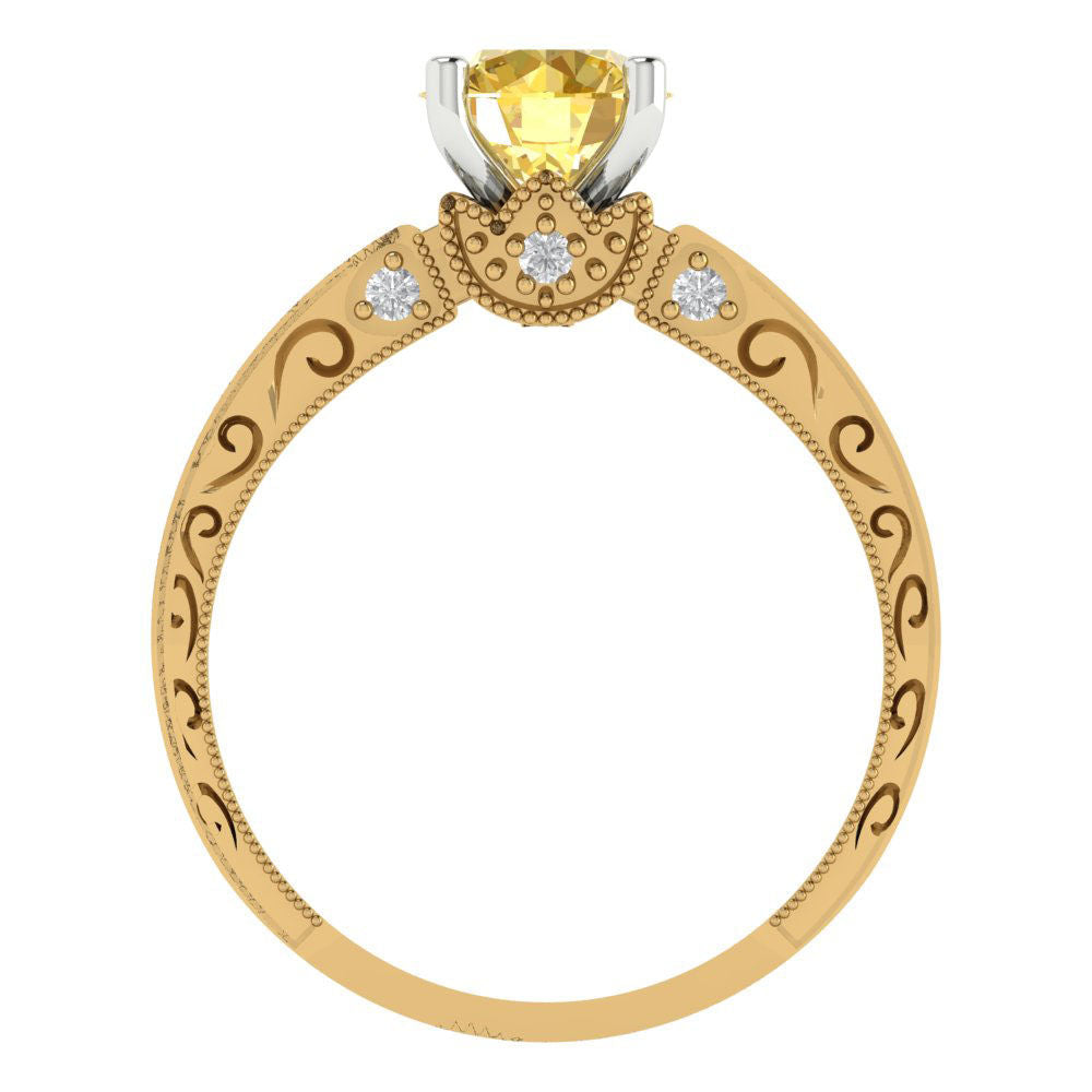 1.06 cttw Natural Citrine Solitaire  Engagement Ring - Solid Gold (Round Cut,6.5mm)