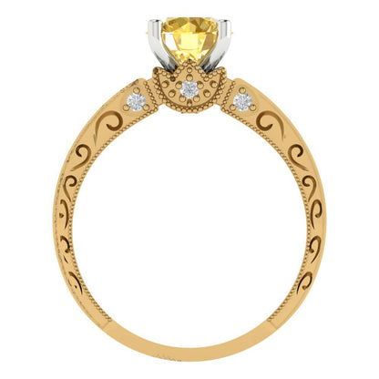 1.06 cttw Natural Citrine Solitaire  Engagement Ring - Solid Gold (Round Cut,6.5mm)