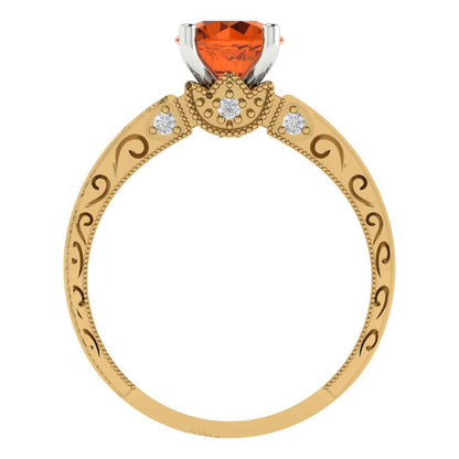 1.06 cttw Simulated Pink Tourmaline Solitaire  Engagement Ring - Solid Yellow/White Gold (VVS1, Round Cut,6.5mm)