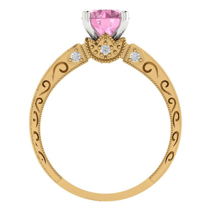1.06 cttw Zirconia Simulated Pink Diamond Solitaire  Engagement Ring - Solid Gold (VVS1, Round Cut,6.5mm)