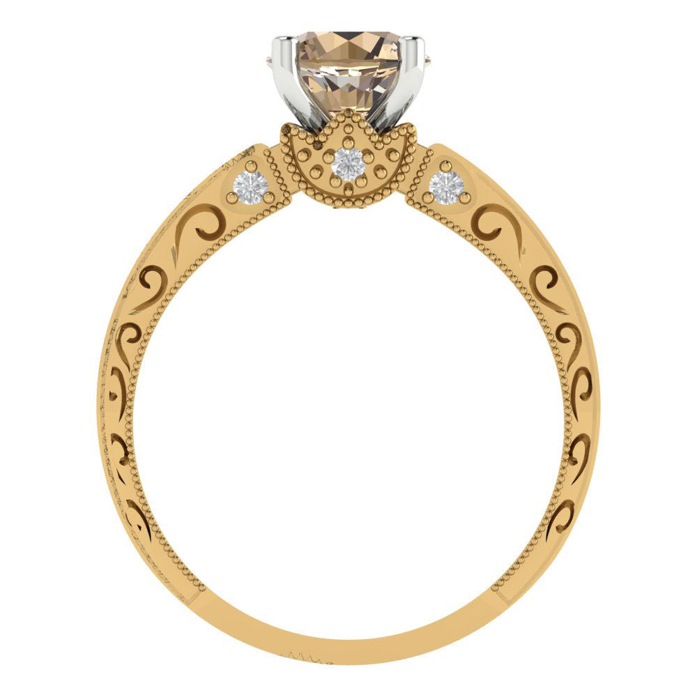 1.06 cttw Yellow Moissanite Solitaire  Engagement Ring - Solid Yellow/White Gold (VVS1, Round Cut,6.5mm)