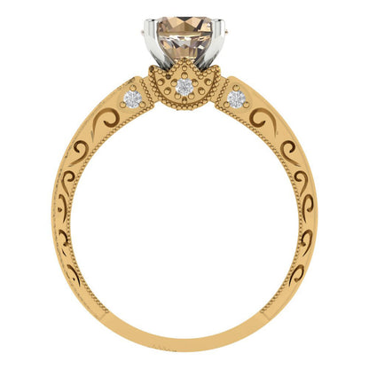 1.06 cttw Yellow Moissanite Solitaire  Engagement Ring - Solid Yellow/White Gold (VVS1, Round Cut,6.5mm)