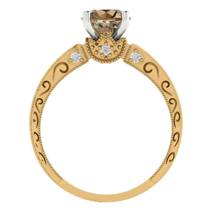 1.06 cttw Zirconia Simulated Champagne Diamond Solitaire  Engagement Ring - Solid Gold (VVS1, Round Cut,6.5mm)