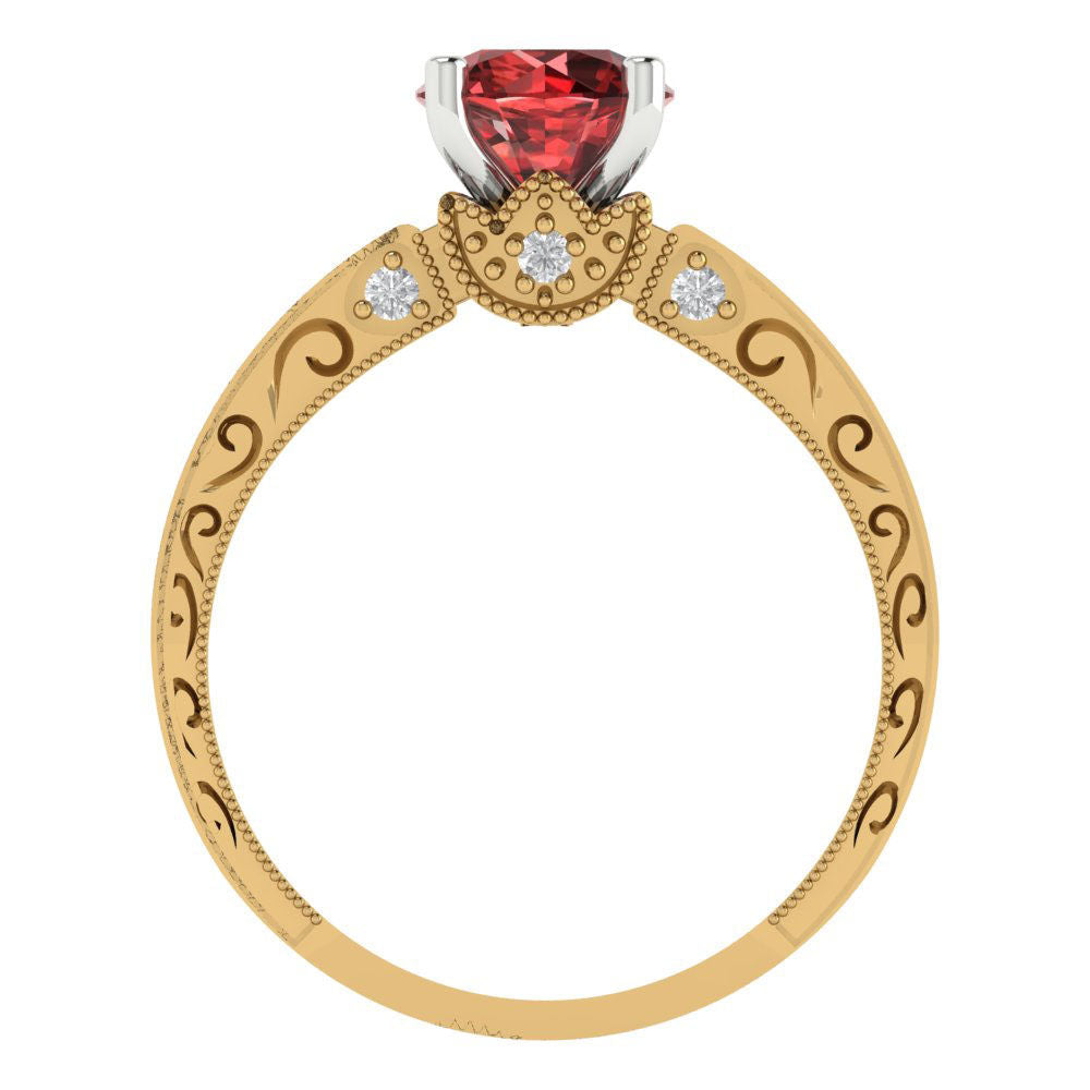 1.06 cttw Natural Garnet Solitaire  Engagement Ring - Solid Gold (Round Cut,6.5mm)