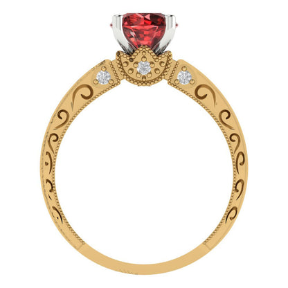 1.06 cttw Natural Garnet Solitaire  Engagement Ring - Solid Gold (Round Cut,6.5mm)