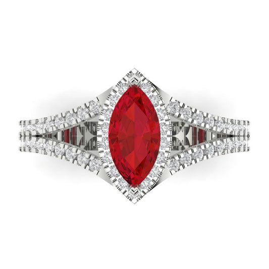 1.2 cttw Simulated Pink Tourmaline Hidden Halo Engagement Ring - Solid White Gold (VVS1, Marquise Cut,9x4.5mm)