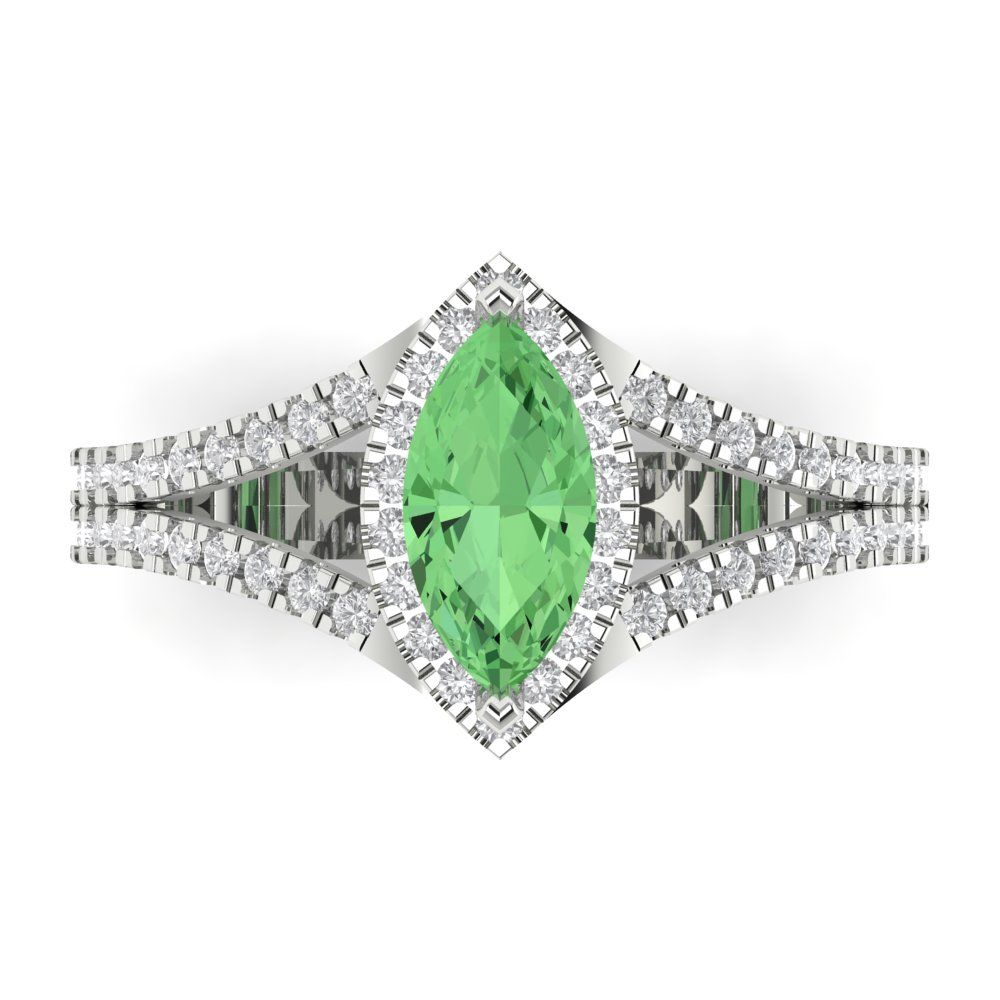 1.2 cttw Zirconia Simulated Green Diamond Hidden Halo Engagement Ring - Solid Gold (VVS1, Marquise Cut,9x4.5mm)