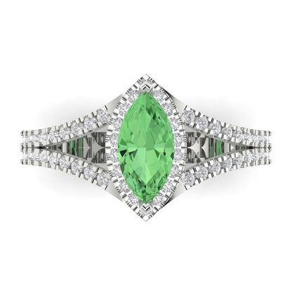 1.2 cttw Zirconia Simulated Green Diamond Hidden Halo Engagement Ring - Solid Gold (VVS1, Marquise Cut,9x4.5mm)