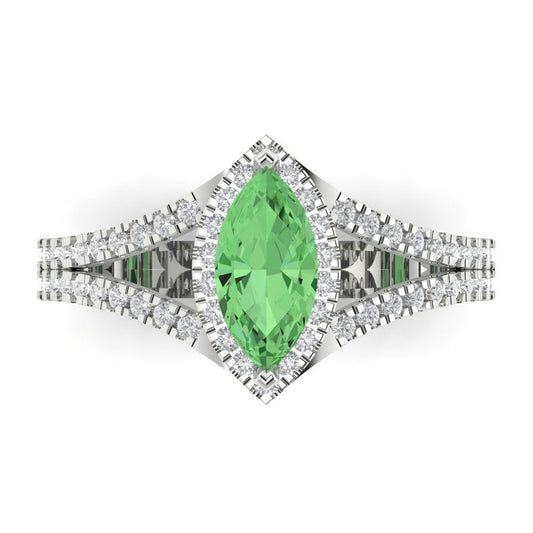 1.2 cttw Zirconia Simulated Green Diamond Hidden Halo Engagement Ring - Solid White Gold (VVS1, Marquise Cut,9x4.5mm)