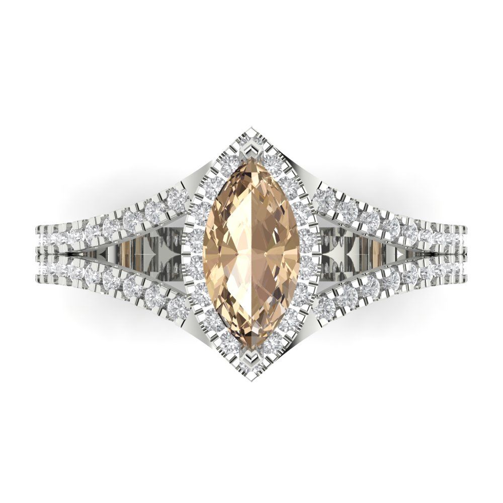 1.2 cttw Yellow Moissanite Hidden Halo Engagement Ring - Solid Gold (Marquise Cut,9x4.5mm)