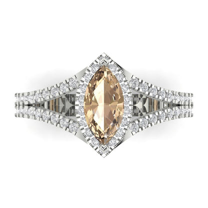 1.2 cttw Yellow Moissanite Hidden Halo Engagement Ring - Solid Gold (Marquise Cut,9x4.5mm)