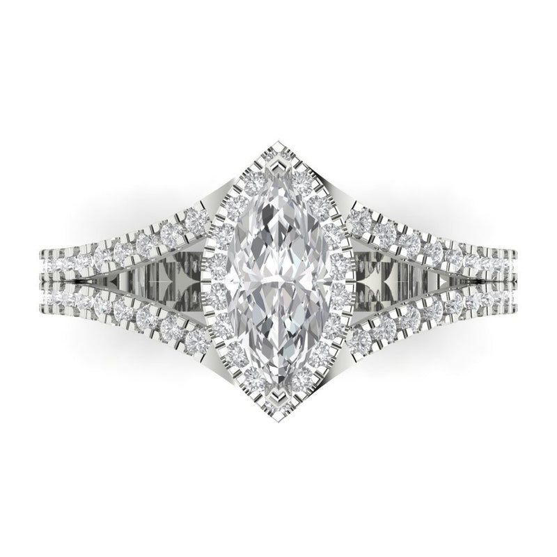 1.2 ct Brilliant Marquise Cut Natural Diamond Stone Clarity SI1-2 Color G-H White Gold Halo Solitaire with Accents Ring