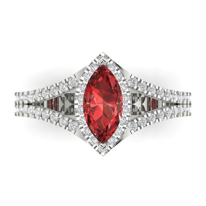 1.2 cttw Natural Garnet Hidden Halo Engagement Ring - Solid Gold (Marquise Cut,9x4.5mm)