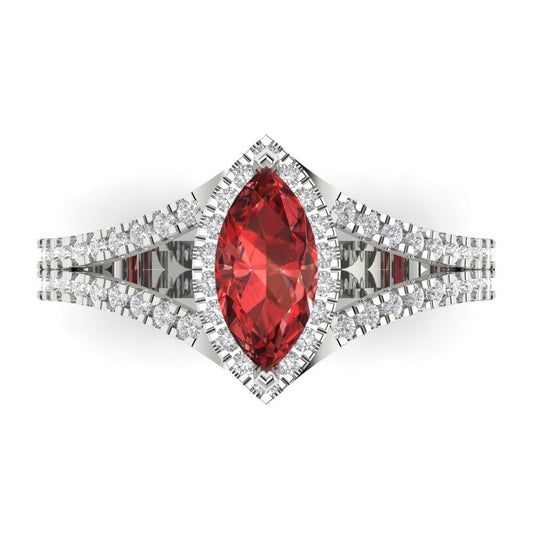 1.2 cttw Natural Garnet Hidden Halo Engagement Ring - Solid White Gold (VVS1, Marquise Cut,9x4.5mm)