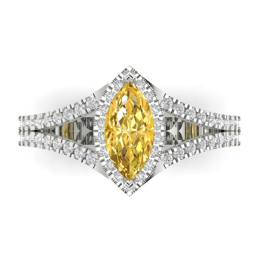 1.2 cttw Natural Citrine Hidden Halo Engagement Ring - Solid White Gold (VVS1, Marquise Cut,9x4.5mm)