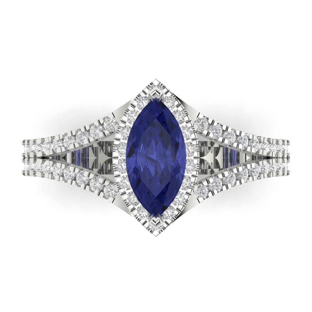 1.2 cttw Simulated Tanzanite Hidden Halo Engagement Ring - Solid Gold (Marquise Cut,9x4.5mm)