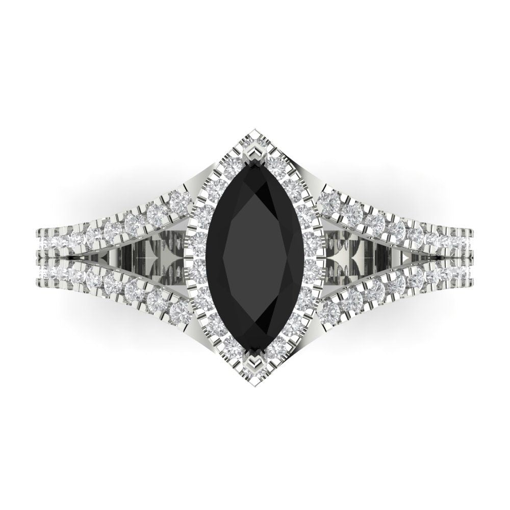 1.2 cttw Natural Onyx Hidden Halo Engagement Ring - Solid Gold (Marquise Cut,9x4.5mm)