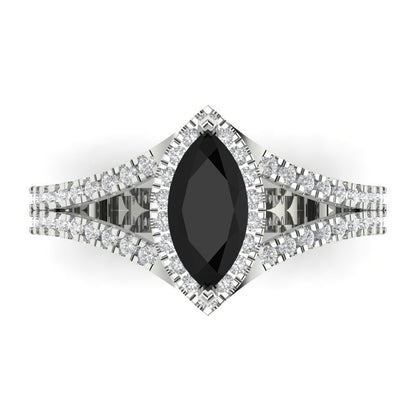 1.2 cttw Natural Onyx Hidden Halo Engagement Ring - Solid Gold (Marquise Cut,9x4.5mm)