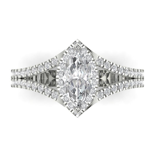1.2 cttw White Sapphire Hidden Halo Engagement Ring - Solid White Gold (VVS1, Marquise Cut,9x4.5mm)