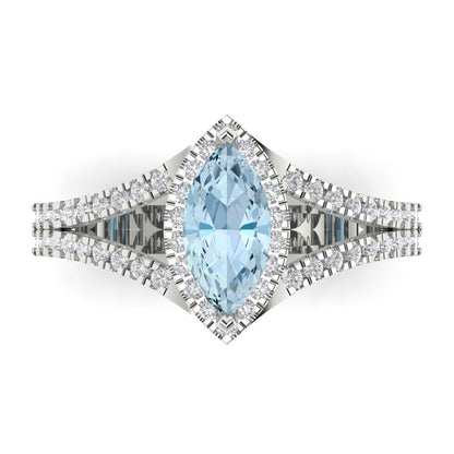 1.2 cttw Natural Sky Blue Topaz Hidden Halo Engagement Ring - Solid Gold (Marquise Cut,9x4.5mm)