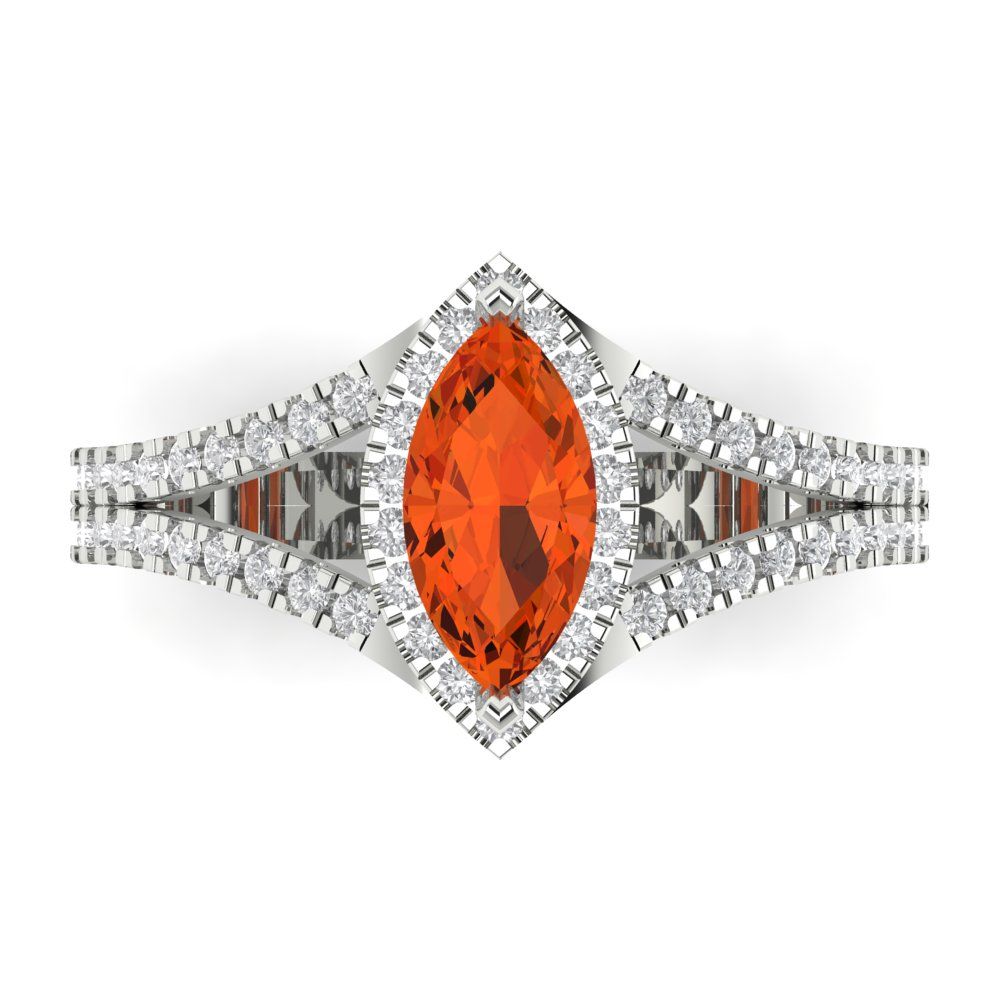 1.2 cttw Zirconia Simulated Red Diamond Hidden Halo Engagement Ring - Solid Gold (VVS1, Marquise Cut,9x4.5mm)