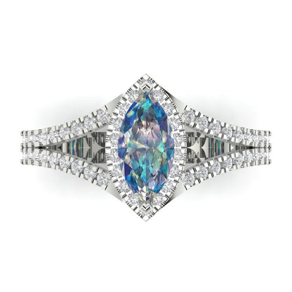 1.2 cttw Blue Moissanite Hidden Halo Engagement Ring - Solid Gold (Marquise Cut,9x4.5mm)