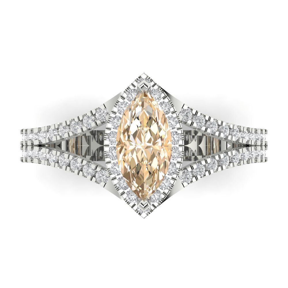 1.2 cttw Natural Morganite Hidden Halo Engagement Ring - Solid Gold (Marquise Cut,9x4.5mm)