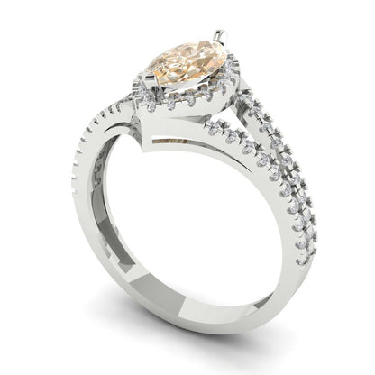 1.2 cttw Natural Morganite Hidden Halo Engagement Ring - Solid Gold (Marquise Cut,9x4.5mm)