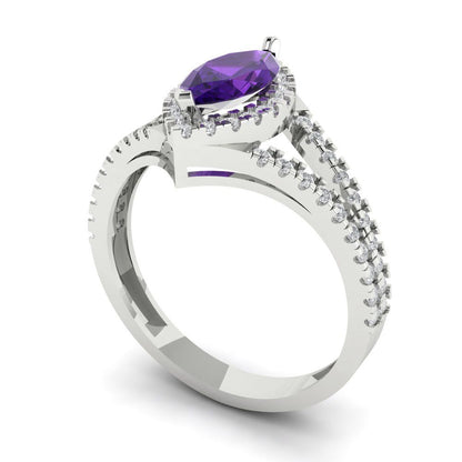 1.2 cttw Natural Amethyst Hidden Halo Engagement Ring - Solid Gold (Marquise Cut,9x4.5mm)