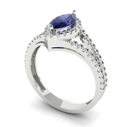 1.2 cttw Simulated Tanzanite Hidden Halo Engagement Ring - Solid Gold (Marquise Cut,9x4.5mm)
