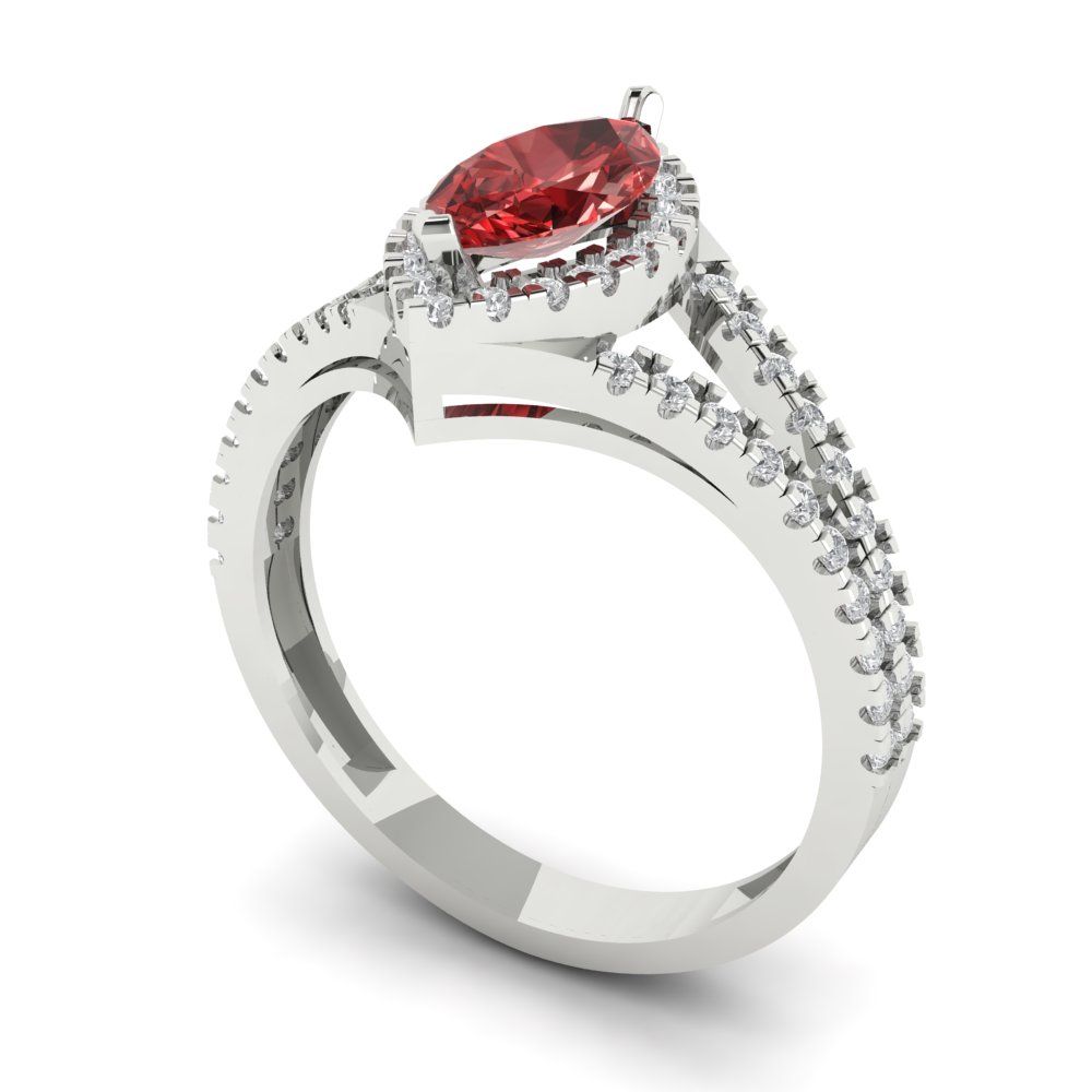 1.2 cttw Natural Garnet Hidden Halo Engagement Ring - Solid Gold (Marquise Cut,9x4.5mm)