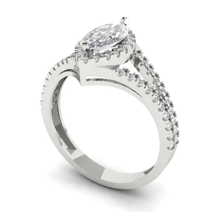 1.2 ct Brilliant Marquise Cut Natural Diamond Stone Clarity VS1-2 Color G-H White Gold Halo Solitaire with Accents Ring
