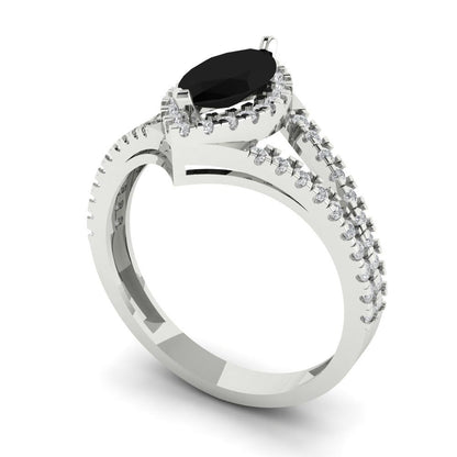 1.2 cttw Natural Onyx Hidden Halo Engagement Ring - Solid Gold (Marquise Cut,9x4.5mm)