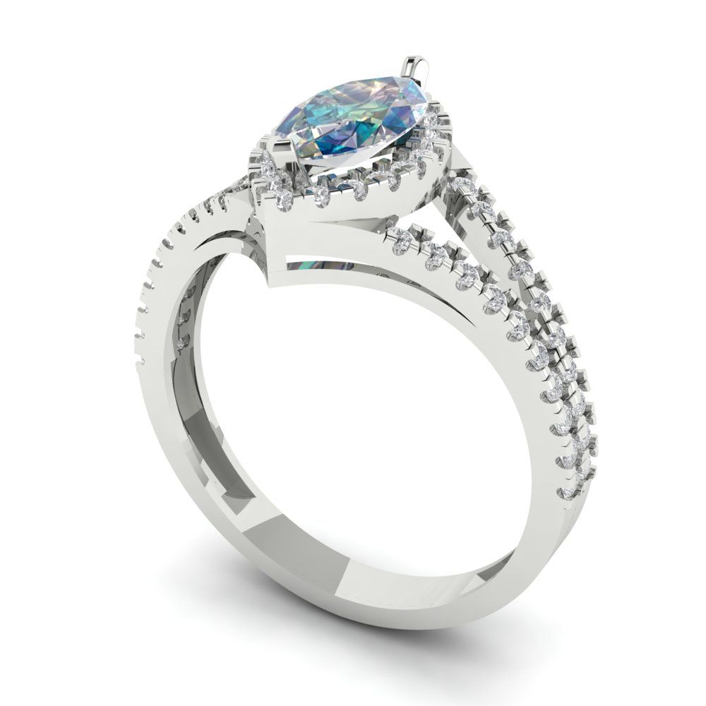 1.2 cttw Blue Moissanite Hidden Halo Engagement Ring - Solid Gold (Marquise Cut,9x4.5mm)