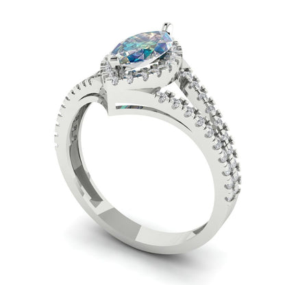 1.2 cttw Blue Moissanite Hidden Halo Engagement Ring - Solid Gold (Marquise Cut,9x4.5mm)