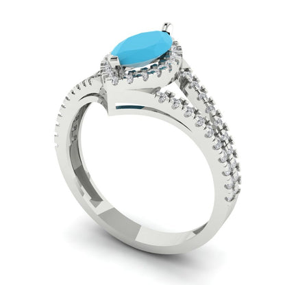 1.2 cttw Simulated Turquoise Hidden Halo Engagement Ring - Solid Gold (Marquise Cut,9x4.5mm)
