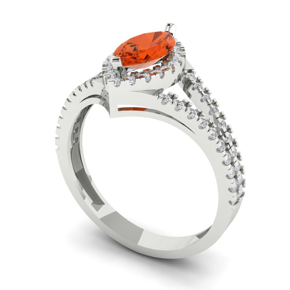 1.2 cttw Zirconia Simulated Red Diamond Hidden Halo Engagement Ring - Solid Gold (VVS1, Marquise Cut,9x4.5mm)