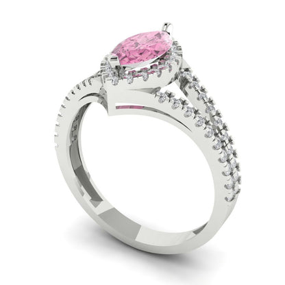 1.2 cttw Zirconia Simulated Pink Diamond Hidden Halo Engagement Ring - Solid Gold (VVS1, Marquise Cut,9x4.5mm)