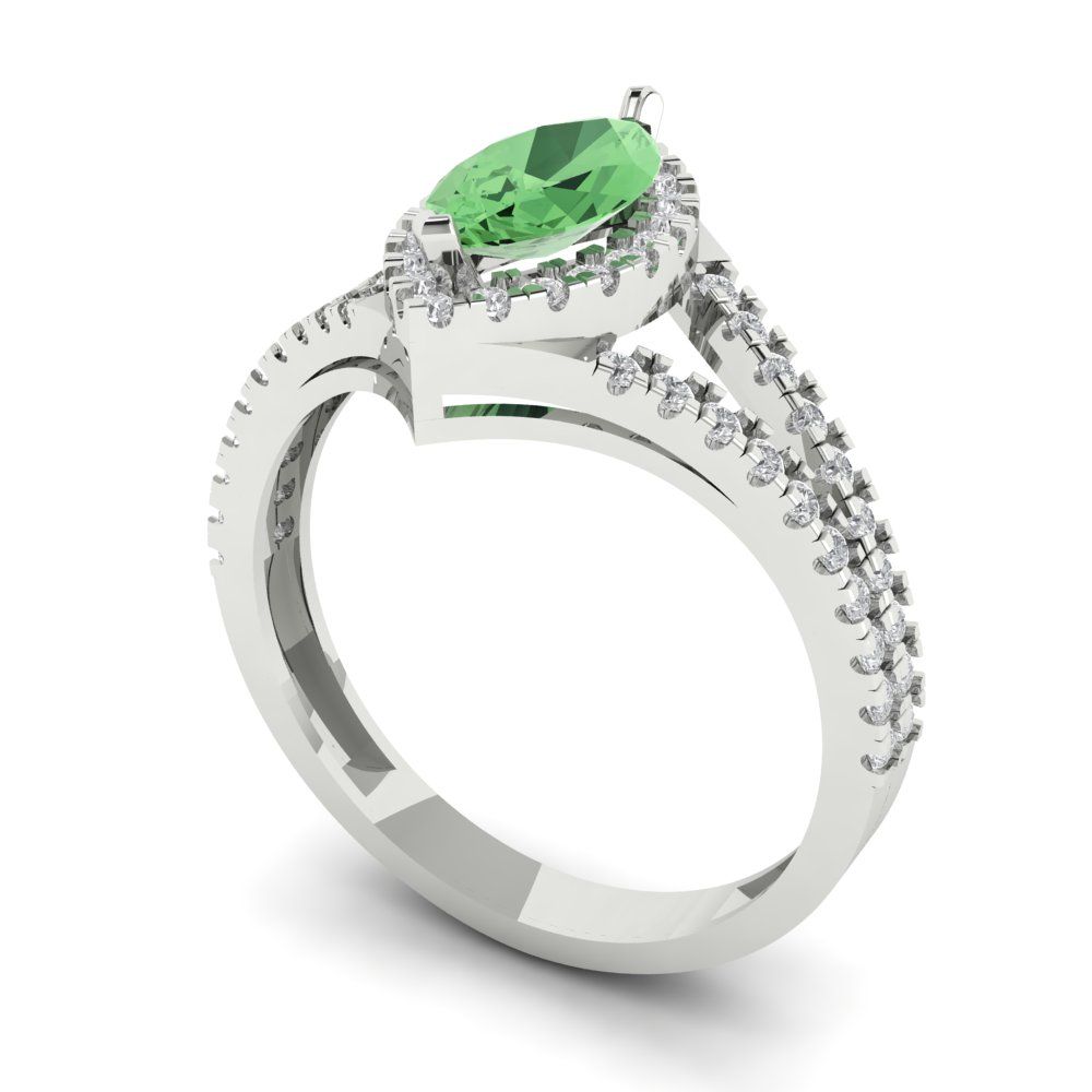 1.2 cttw Zirconia Simulated Green Diamond Hidden Halo Engagement Ring - Solid Gold (VVS1, Marquise Cut,9x4.5mm)