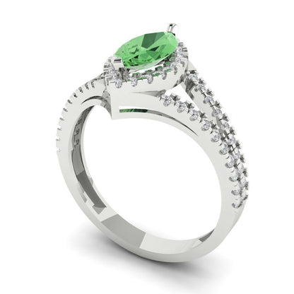 1.2 cttw Zirconia Simulated Green Diamond Hidden Halo Engagement Ring - Solid Gold (VVS1, Marquise Cut,9x4.5mm)