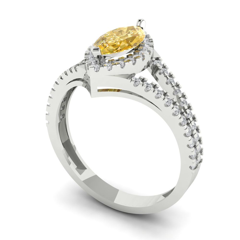 1.2 cttw Zirconia Simulated Yellow Diamond Hidden Halo Engagement Ring - Solid Gold (VVS1, Marquise Cut,9x4.5mm)
