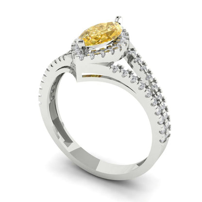 1.2 cttw Natural Citrine Hidden Halo Engagement Ring - Solid Gold (Marquise Cut,9x4.5mm)