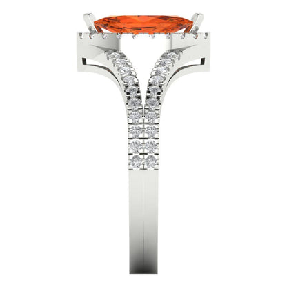 1.2 cttw Zirconia Simulated Red Diamond Hidden Halo Engagement Ring - Solid Gold (VVS1, Marquise Cut,9x4.5mm)