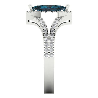 1.2 cttw Natural London Blue Topaz Hidden Halo Engagement Ring - Solid Gold (Marquise Cut,9x4.5mm)