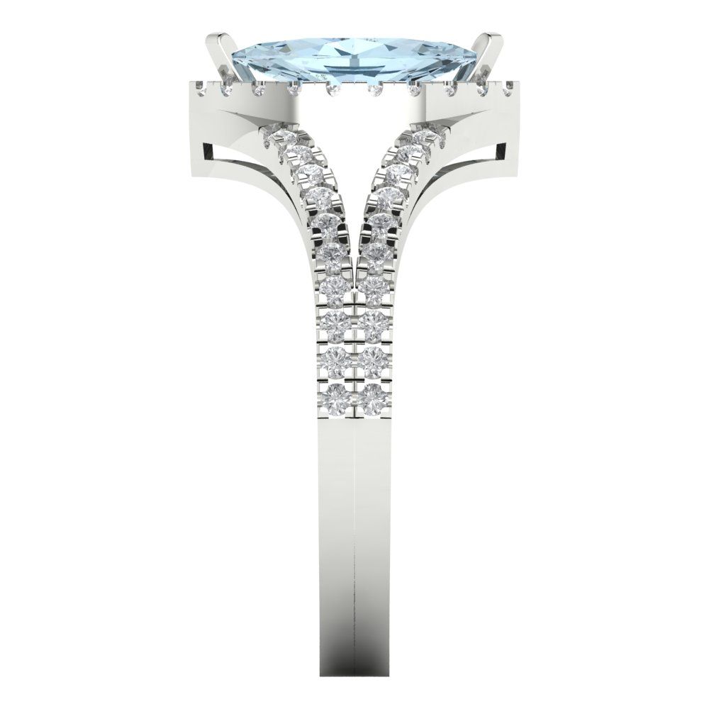 1.2ct Marquise split shank Natural Sky Blue Topaz Promise Bridal Wedding Engagement Classic Designer Ring Solid 14k White Gold