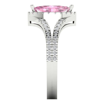 1.2 cttw Zirconia Simulated Pink Diamond Hidden Halo Engagement Ring - Solid Gold (VVS1, Marquise Cut,9x4.5mm)